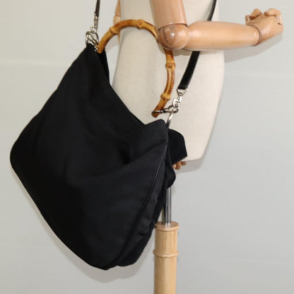 Gucci Vintage Bamboo Shoulder Bag Nylon, BLACK, NYLON, Shoulder bag