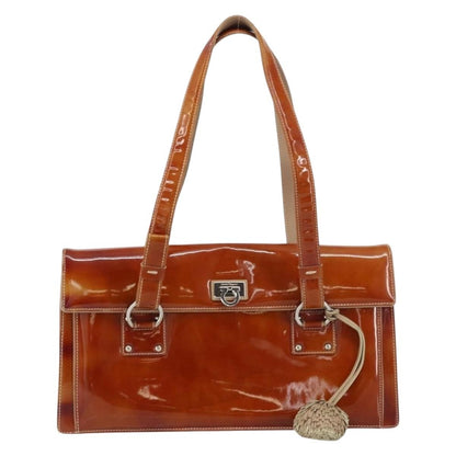 Salvatore Ferragamo Gancini handbag Patent leather, BROWN, PATENT_LEATHER, Handbag