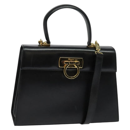 Salvatore Ferragamo Gancini Convertible Top Handle Bag Leather, BLACK, LEATHER, Handbag