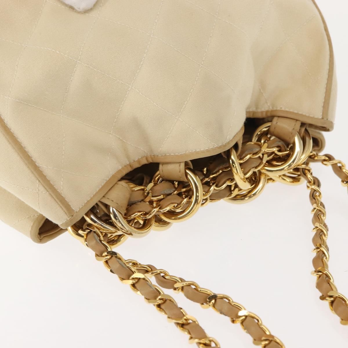 Chanel Vintage Drawstring Chain Bucket Bag Quilted Canvas, BEIGE, CANVAS, Shoulder bag