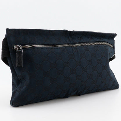 Gucci Vintage Double Belt Bag GG Canvas with Leather, BLACK, CANVAS, Shoulder bag