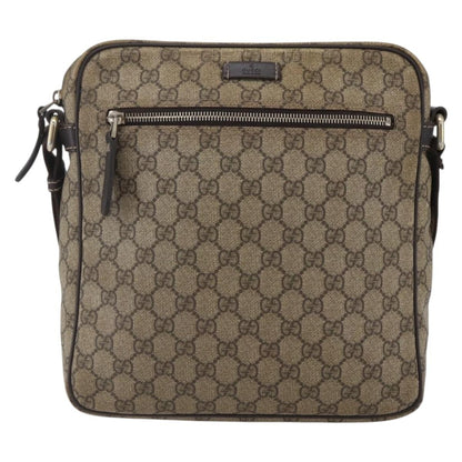 Gucci Front Zip Messenger GG Coated Canvas, BROWN, CANVAS, Shoulder bag