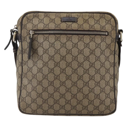 Gucci Front Zip Messenger GG Coated Canvas, BROWN, CANVAS, Shoulder bag