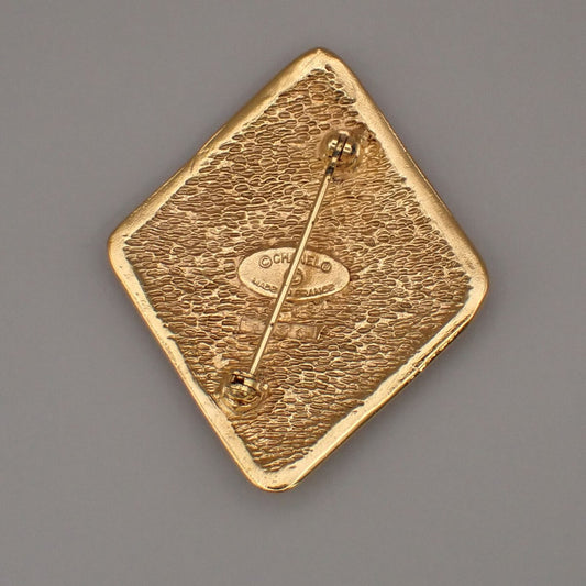 Chanel Vintage CC Diamond Brooch Metal, GOLD, GOLD_PLATED, Brooch