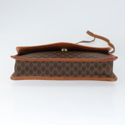 Celine Vintage Macadam Circle Logo Shoulder Bag Canvas and Leather, BROWN, CANVAS, Shoulder bag