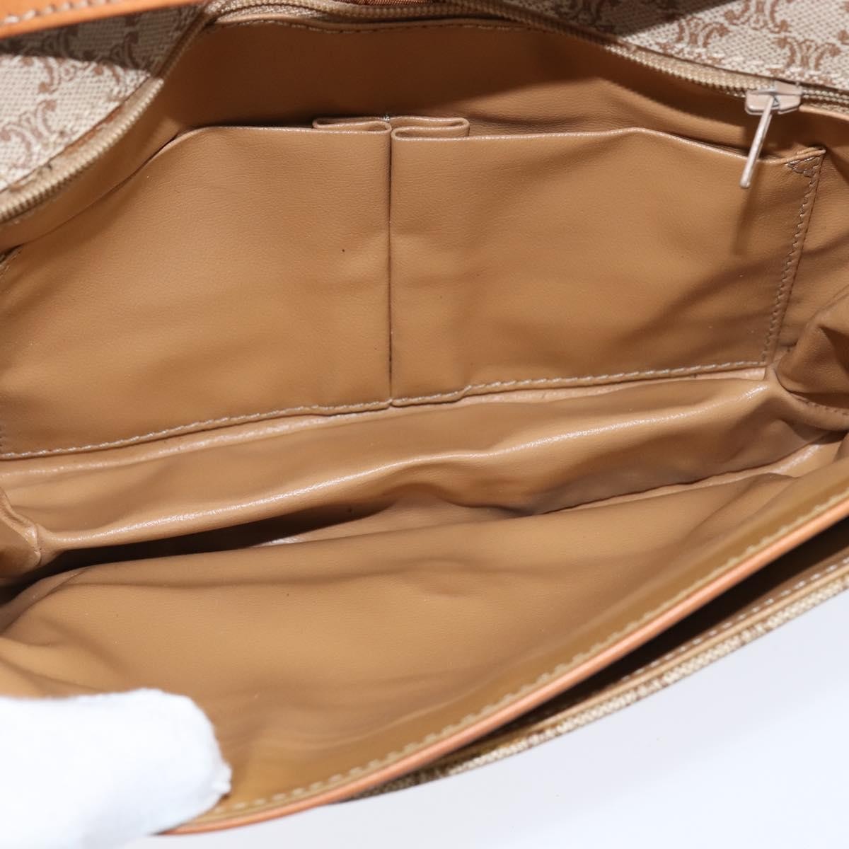 Celine Vintage Macadam Shoulder Bag Canvas and Leather, BEIGE, CANVAS, Shoulder bag