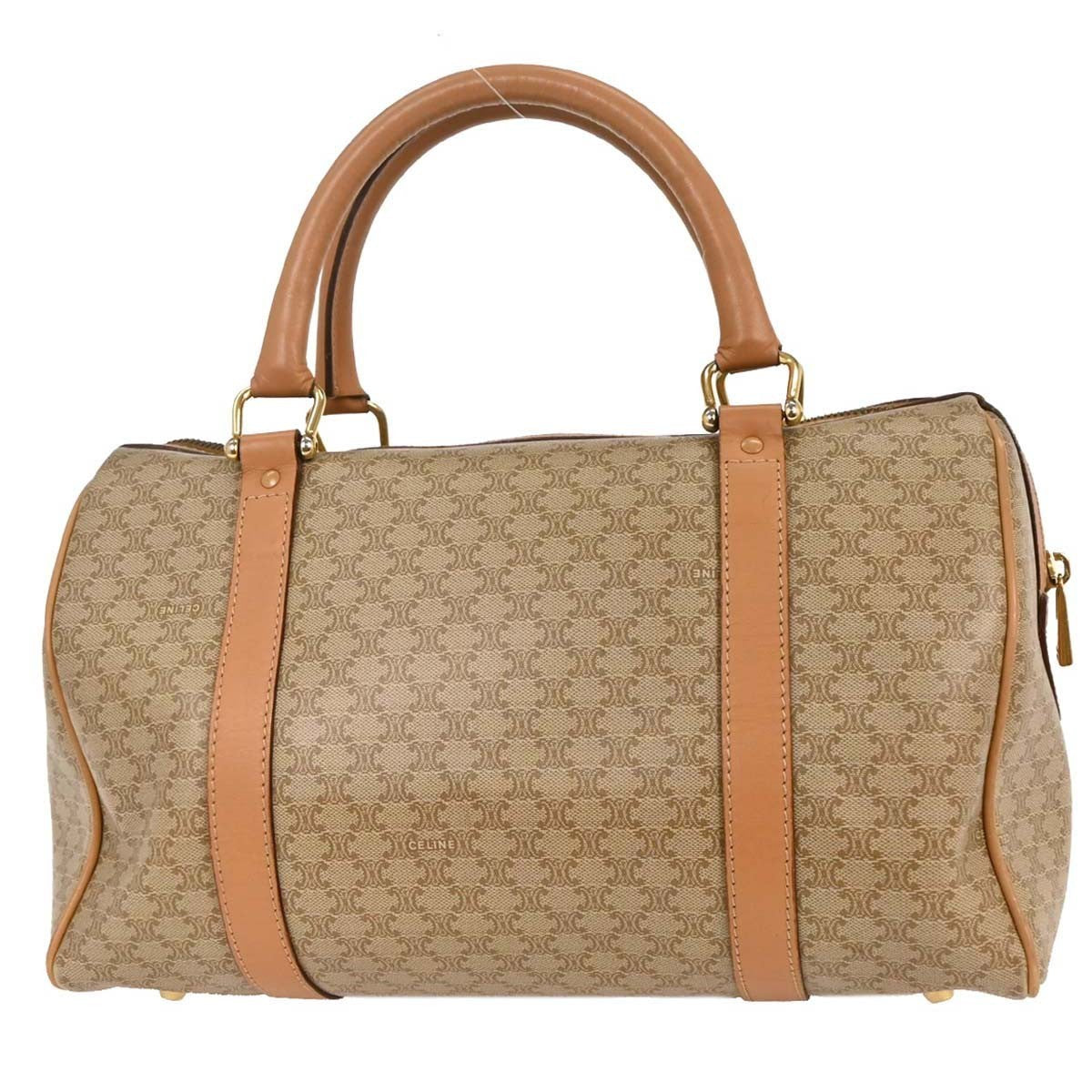 Celine Vintage Duffle Bag Canvas and Leather, BEIGE, PVC, Travel bag