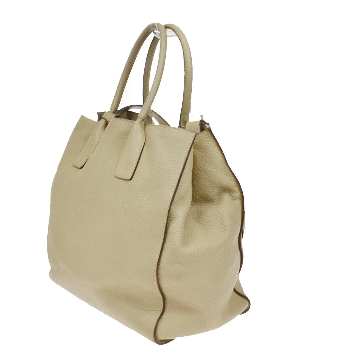 Prada Twin Shopping Tote Vitello Daino, BEIGE, LEATHER, Handbag