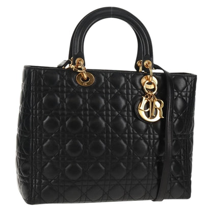 Christian Dior Vintage Lady Dior Bag Cannage Quilt Lambskin, BLACK, LEATHER, Handbag