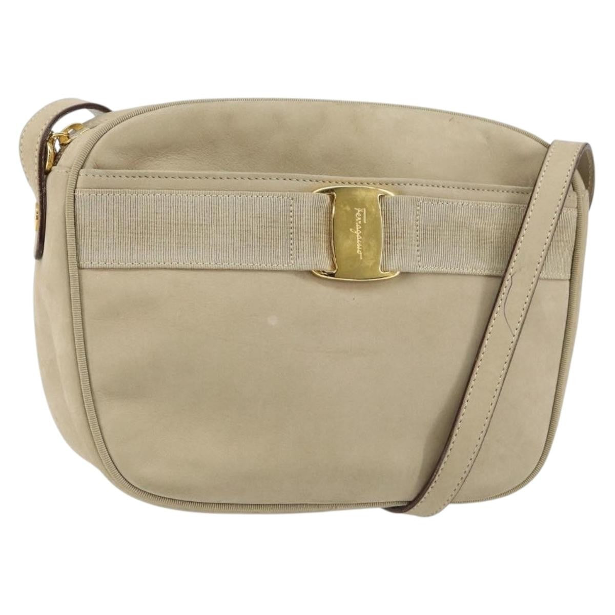 Salvatore Ferragamo Vala Shoulder Bag Suede, BEIGE, SUEDE, Shoulder bag