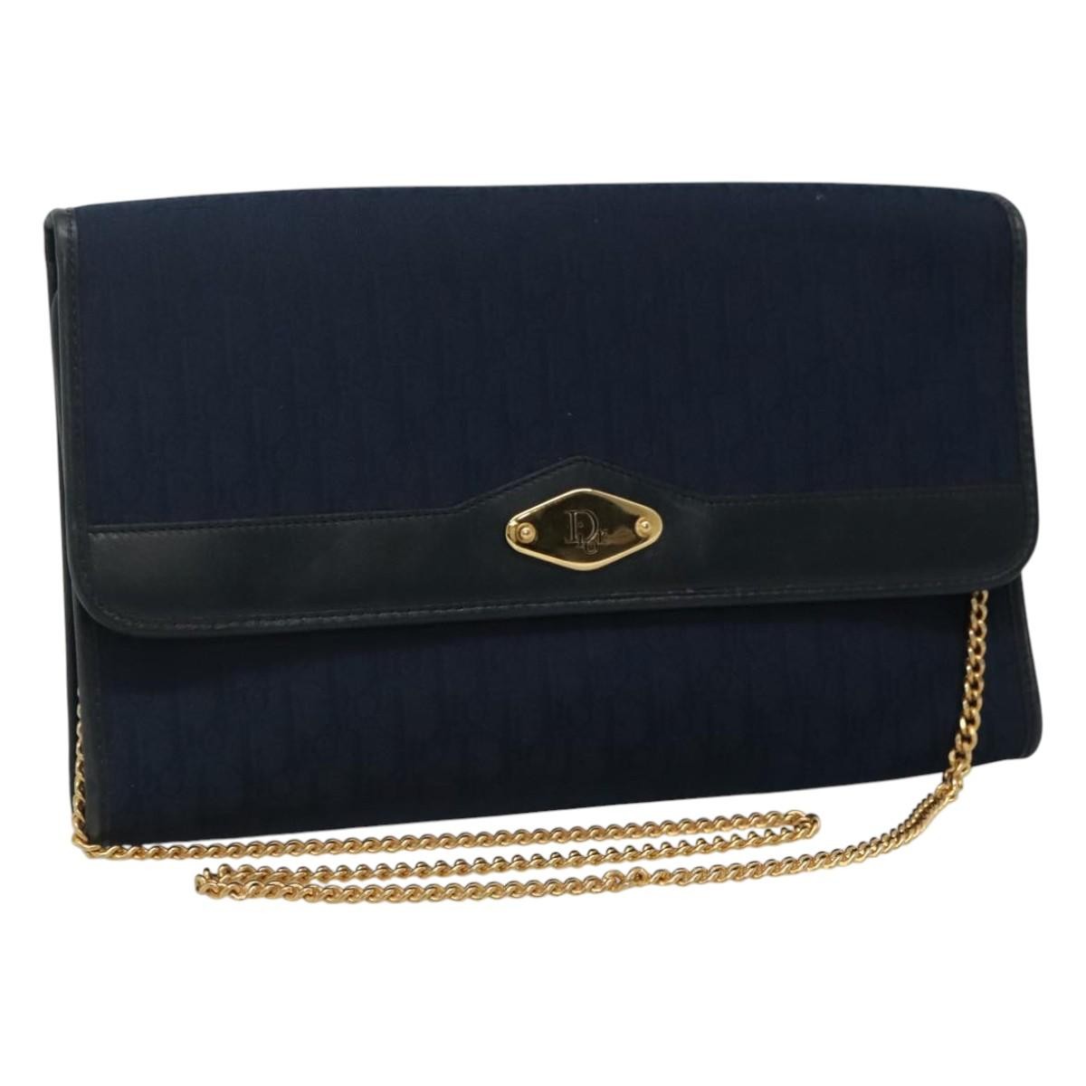Christian Dior Vintage Trotter Shoulder Bag Canvas, NAVY, CANVAS, Shoulder bag