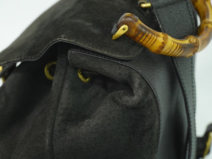 Gucci Vintage Bamboo Backpack Suede, BLACK, SUEDE, Backpack