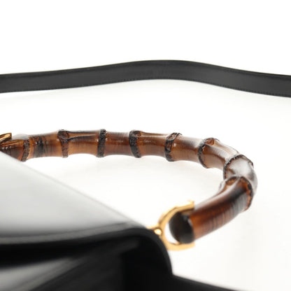 Gucci Vintage Convertible Bamboo Top Handle Bag Leather, BLACK, LEATHER, Handbag