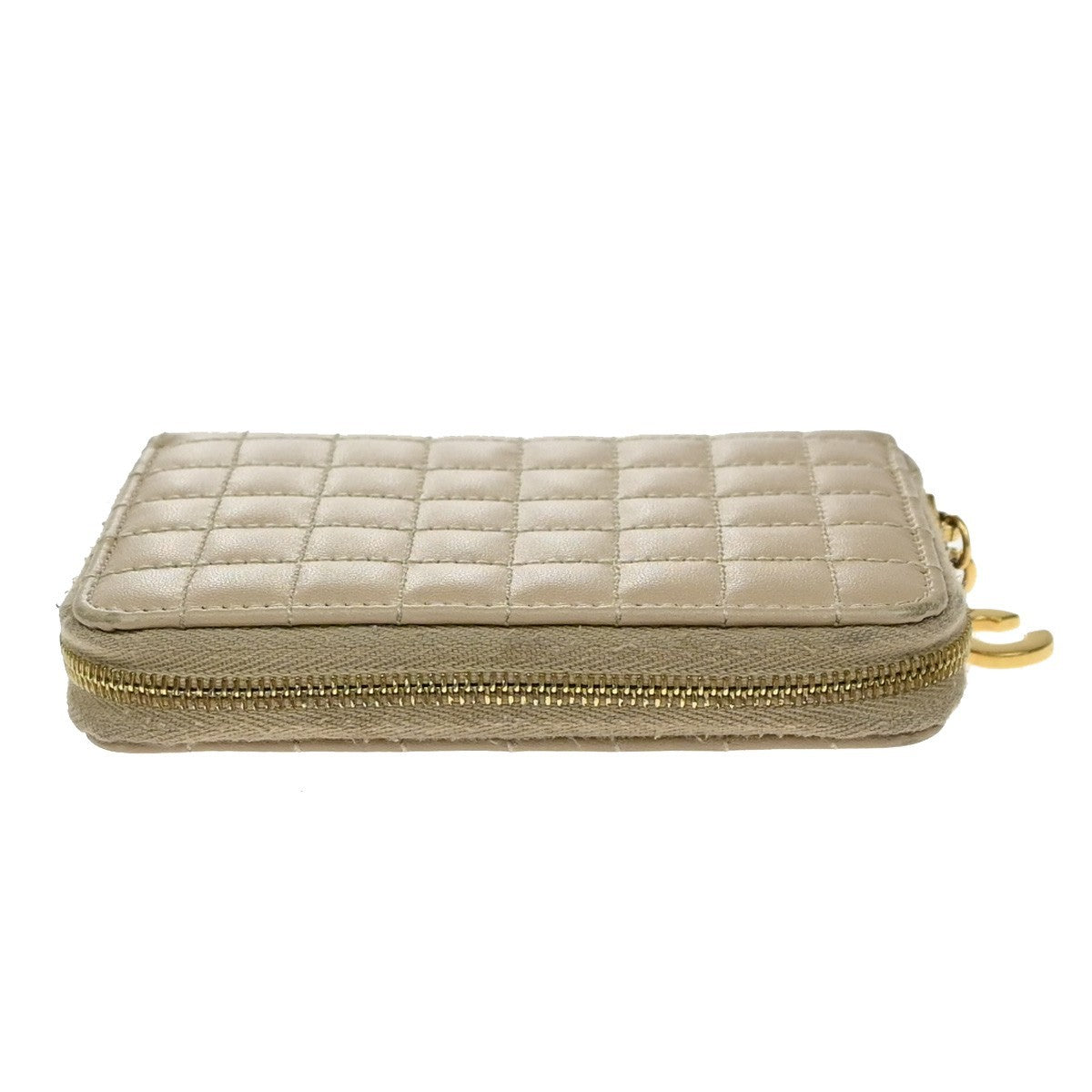 Celine C Charm Zip Around Wallet Quilted Leather, BEIGE, LEATHER, Wallets