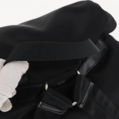 Prada Vela Double Front Pocket Backpack Tessuto with Saffiano Leather, BLACK, NYLON, Backpack