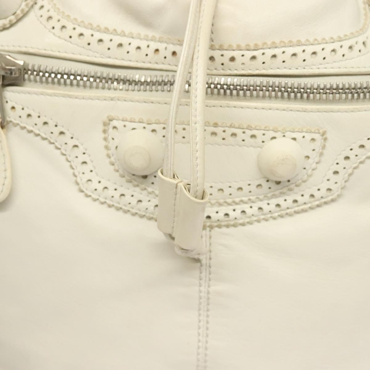 Balenciaga Pom Pon Giant Studs Bag Leather, WHITE, LEATHER, Handbag