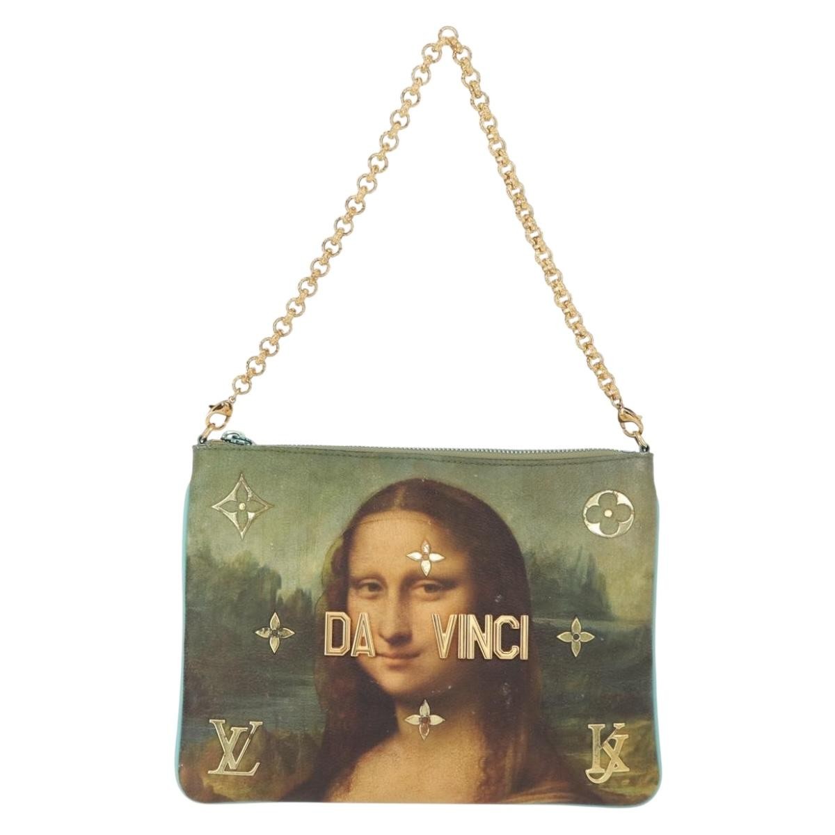 Louis Vuitton Pochette Clutch Limited Edition Jeff Koons Da Vinci Print Canvas, GREEN, PVC, Clutche & pouche