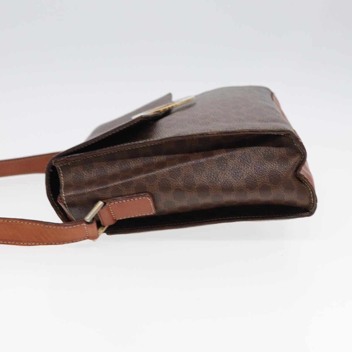 Celine Vintage Macadam Circle Logo Shoulder Bag Canvas and Leather, BROWN, CANVAS, Shoulder bag