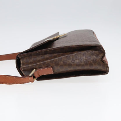 Celine Vintage Macadam Circle Logo Shoulder Bag Canvas and Leather, BROWN, CANVAS, Shoulder bag