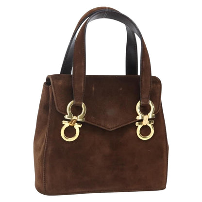 Salvatore Ferragamo Gancini handbag Suede, BROWN, SUEDE, Handbag