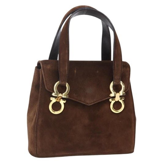 Salvatore Ferragamo Gancini handbag Suede, BROWN, SUEDE, Handbag