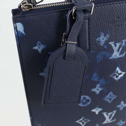 Louis Vuitton Sac Plat Zipped Bag Limited Edition Monogram Ink Watercolor Leather, BLUE, CANVAS, Tote bag