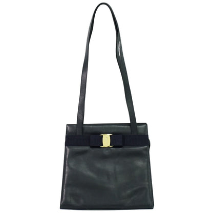 Salvatore Ferragamo Vara shoulder Bag Leather, BLACK, LEATHER, Shoulder bag