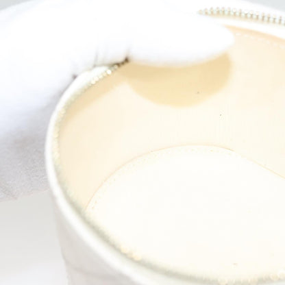 Chanel CC Round Vanity Case with Chain Quilted Lambskin, WHITE, LEATHER, Shoulder bag