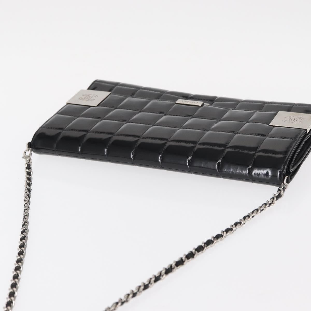 Chanel Chocolate Bar Chain Clutch Quilted Patent, BLACK, PATENT_LEATHER, Clutche & pouche