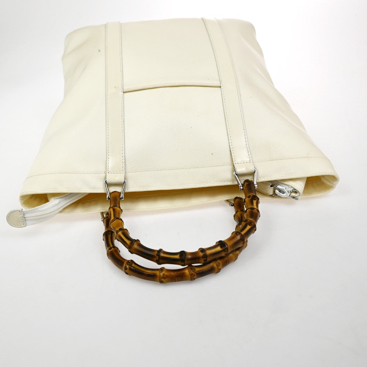 Gucci Convertible Bamboo Zip Tote Nylon, White, Nylon, Tote Bag