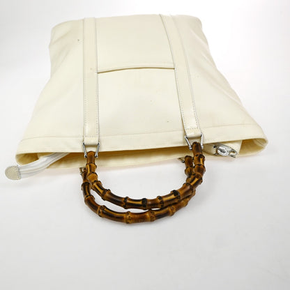 Gucci Convertible Bamboo Zip Tote Nylon, White, Nylon, Tote Bag