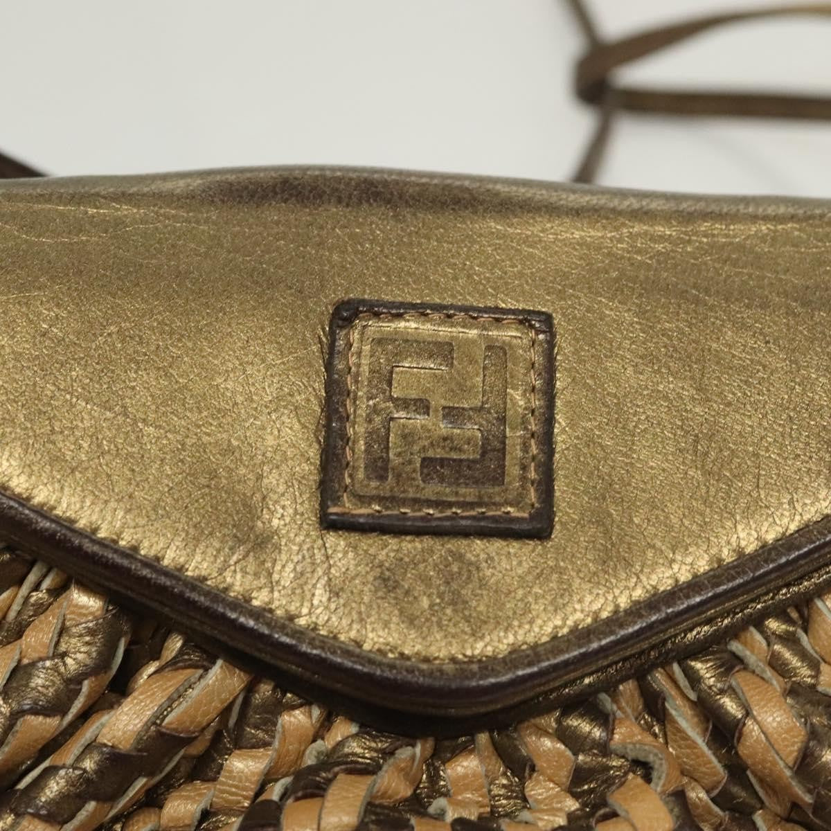 Fendi Vintage Shoulder Bag Leather, GOLD, LEATHER, Shoulder bag