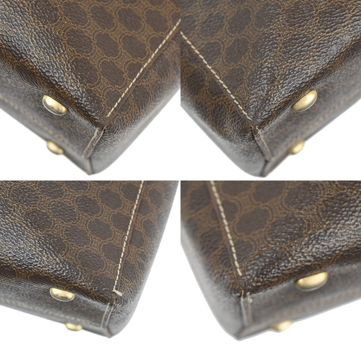 Celine Vintage Macadam Handbag Leather, BROWN, PVC, Handbag