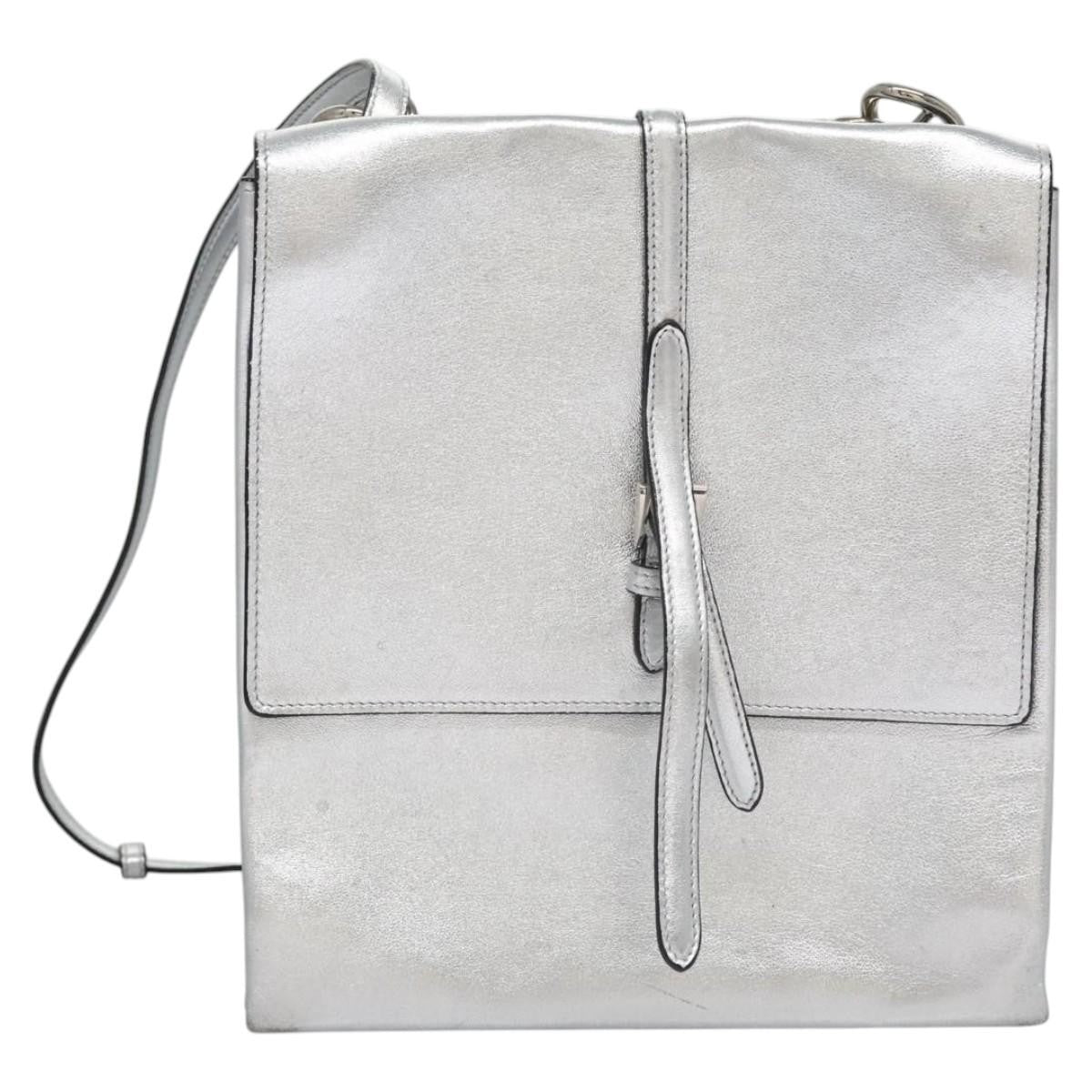 Prada Double Turn Lock Shoulder Bag Leather, SILVER, LEATHER, Shoulder bag