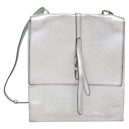 Prada Double Turn Lock Shoulder Bag Leather, SILVER, LEATHER, Shoulder bag