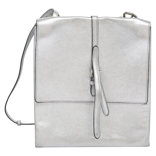 Prada Double Turn Lock Shoulder Bag Leather, SILVER, LEATHER, Shoulder bag