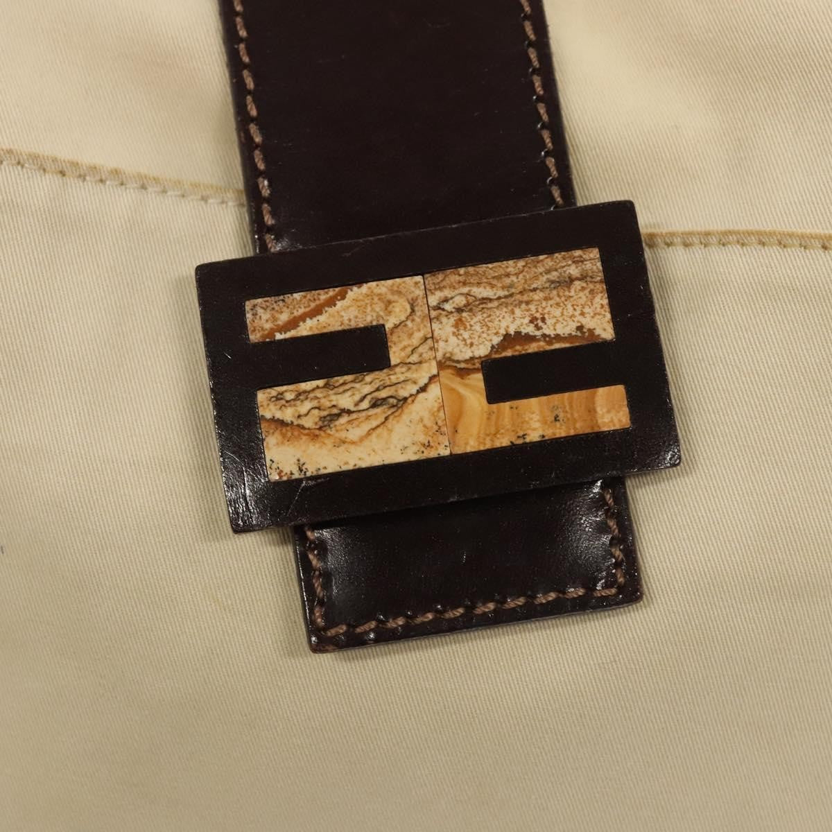 Fendi Vintage FF Buckle Shoulder Bag Canvas, WHITE, CANVAS, Shoulder bag