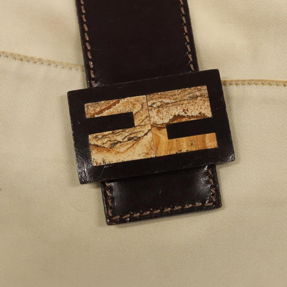 Fendi Vintage FF Buckle Shoulder Bag Canvas, WHITE, CANVAS, Shoulder bag