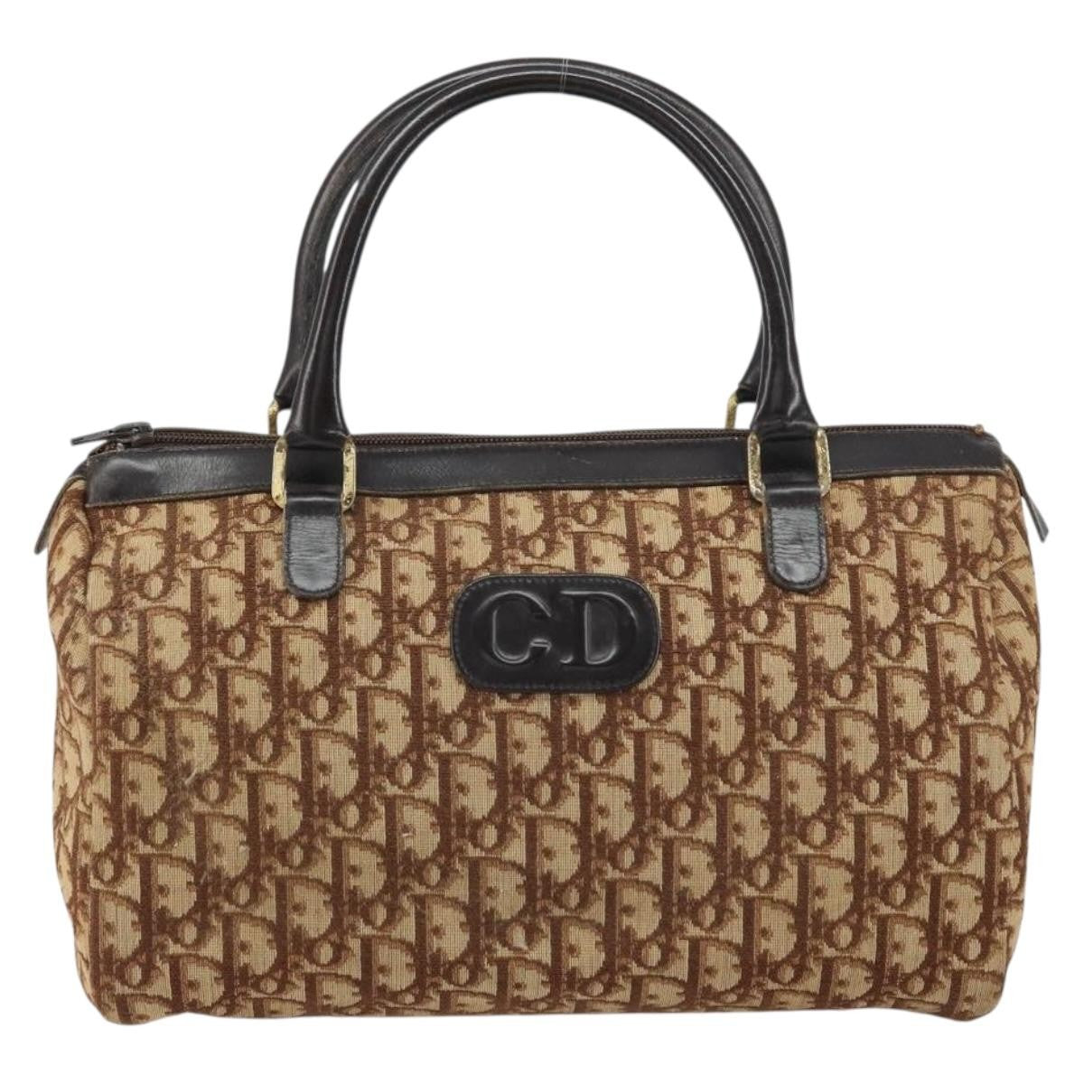 Christian Dior Vintage CD Trotter Handbag Canvas, BROWN, CANVAS, Handbag