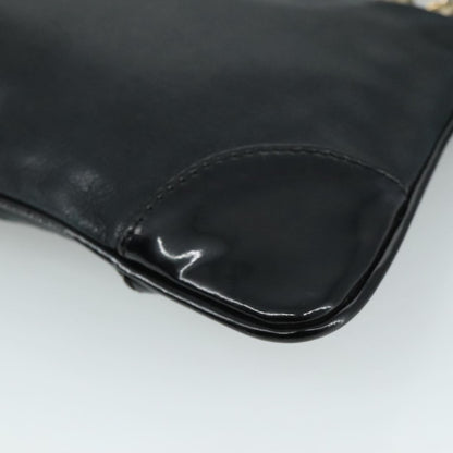 Chanel Vintage Camellia CC Wristlet Clutch Lambskin with Patent, BLACK, LEATHER, Clutche & pouche