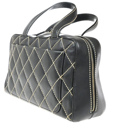 Chanel Surpique Boston Bag Quilted Leather, BLACK, LEATHER, Handbag