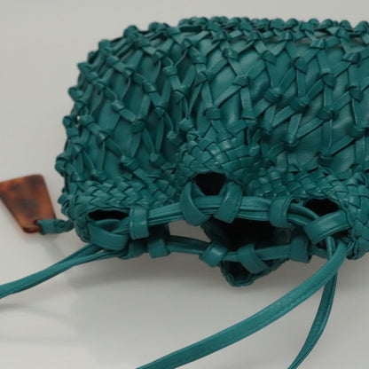 Chanel Vintage Resin Bucket Bag Woven Leather, TURQUOISE, LEATHER, Shoulder bag