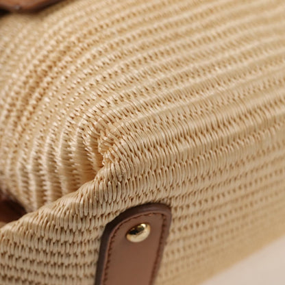 Salvatore Ferragamo Sofia Satchel Raffia with Leather, BEIGE, WOOD, Handbag