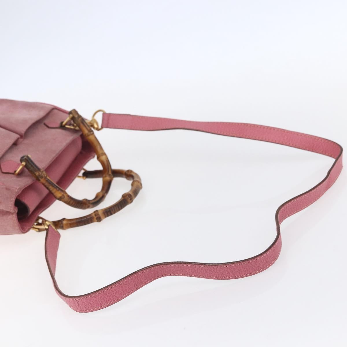 Gucci Vintage Bamboo Handle Bag Suede, PINK, SUEDE, Handbag