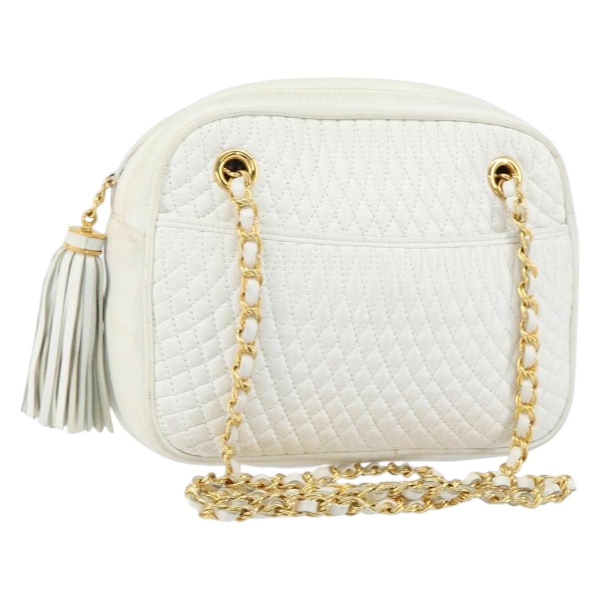 Bally Vintage Chain Shoulder Bag Quilted Leather, WHITE, LEATHER, Shoulder bag