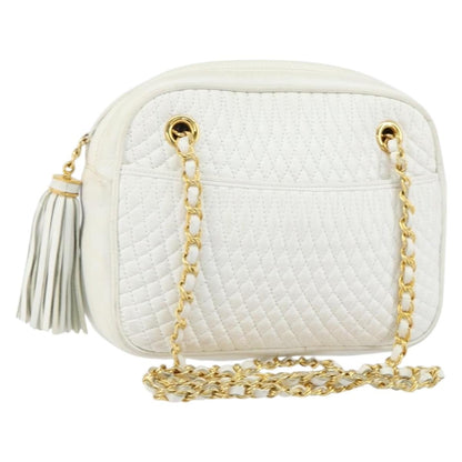 Bally Vintage Chain Shoulder Bag Quilted Leather, WHITE, LEATHER, Shoulder bag