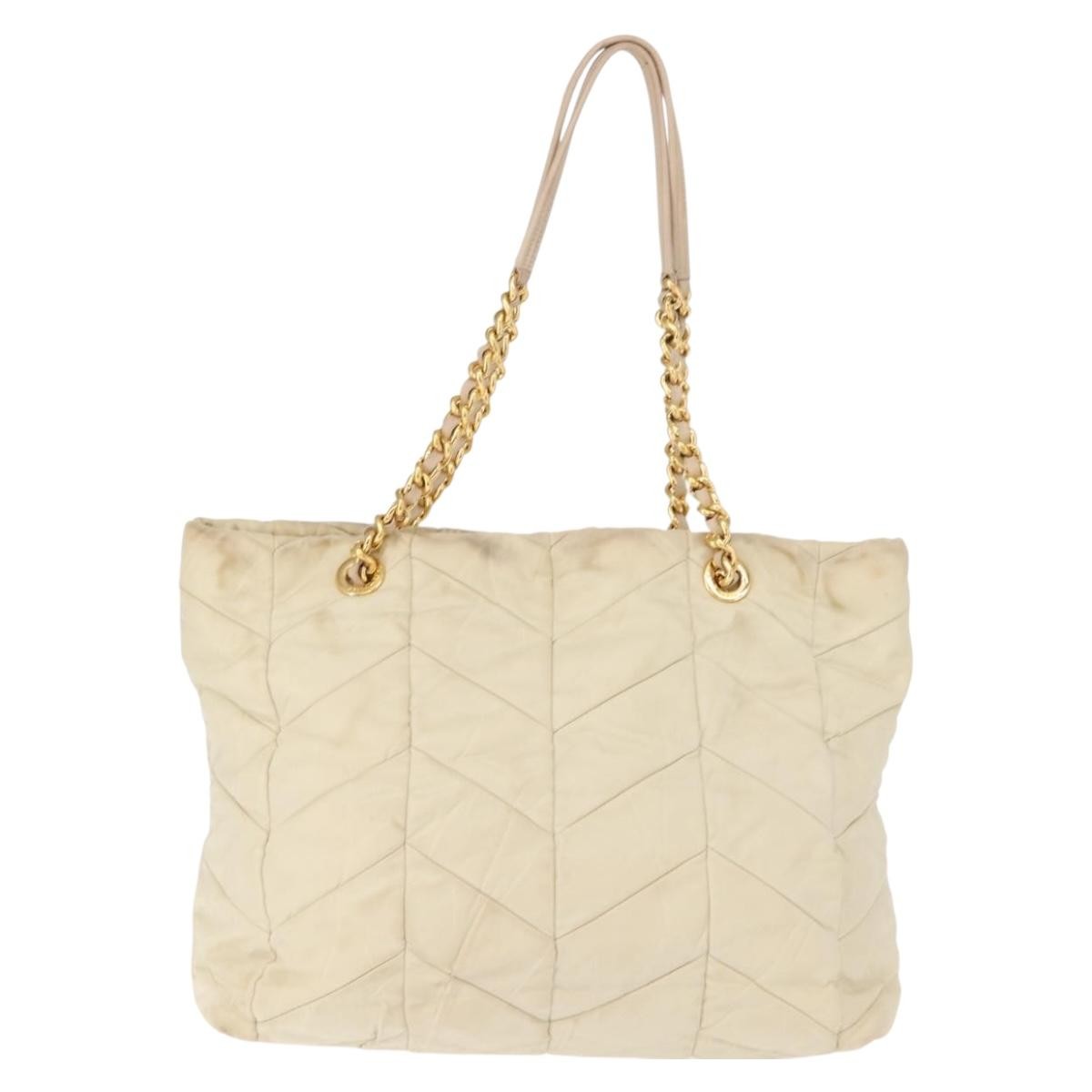 Prada Chain Front Zip Tote Quilted Tessuto, BEIGE, NYLON, Tote bag