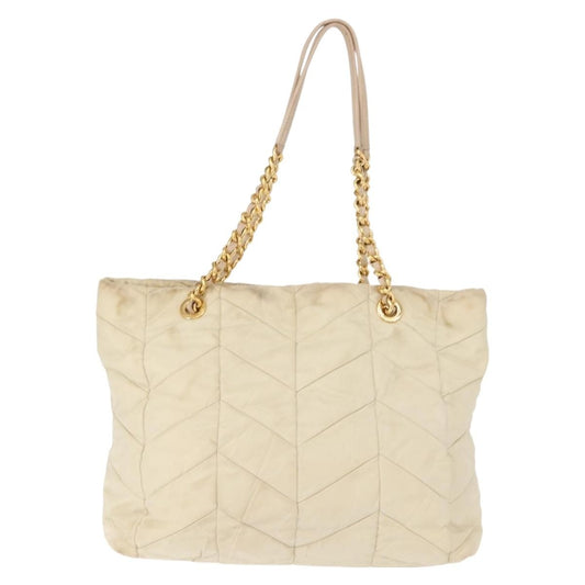 Prada Chain Front Zip Tote Quilted Tessuto, BEIGE, NYLON, Tote bag