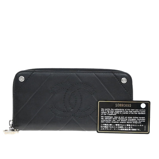 Chanel CC Charm Zip Around Wallet Quilted Lambskin, Black, Leather, Wallet