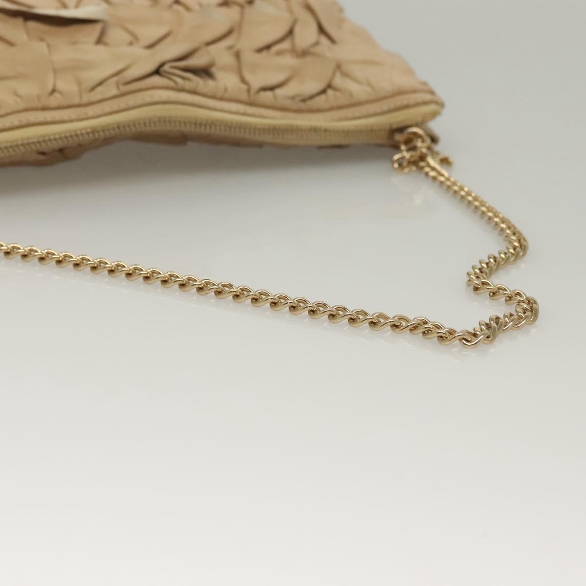 Chanel Ruffle Chain Pochette Lambskin, BEIGE, LEATHER, Clutche & pouche